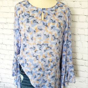 FEVER Boho Long Ruffled Bell Sleeve Tunic-Style Top--NEW--M